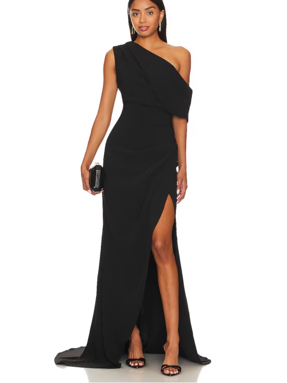 Elliatt Isadora evening gown in black One-Shoulder Thigh Slit Train black-tie